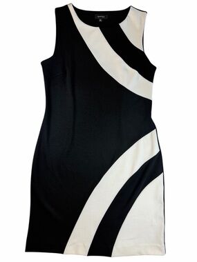 Spense Black and Cream Off White Curved-Panel Sleeveless Mini Dress Size 12